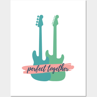 Perfect Together Bass and S-Style Guitar Silhouette Posters and Art